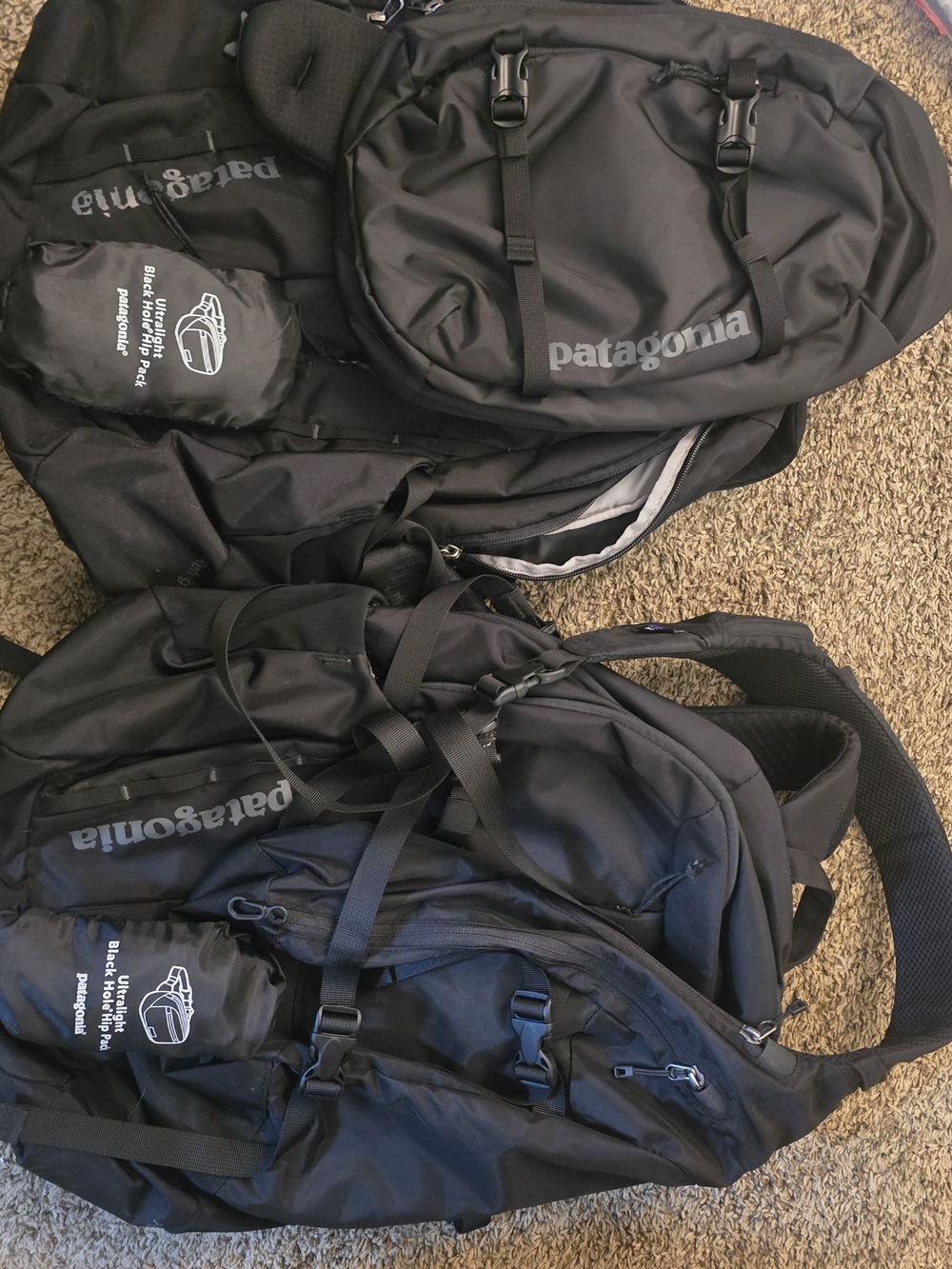 Patagonia Black Travel Backpack Duo with Refugio. Atom 8, Hip Pack